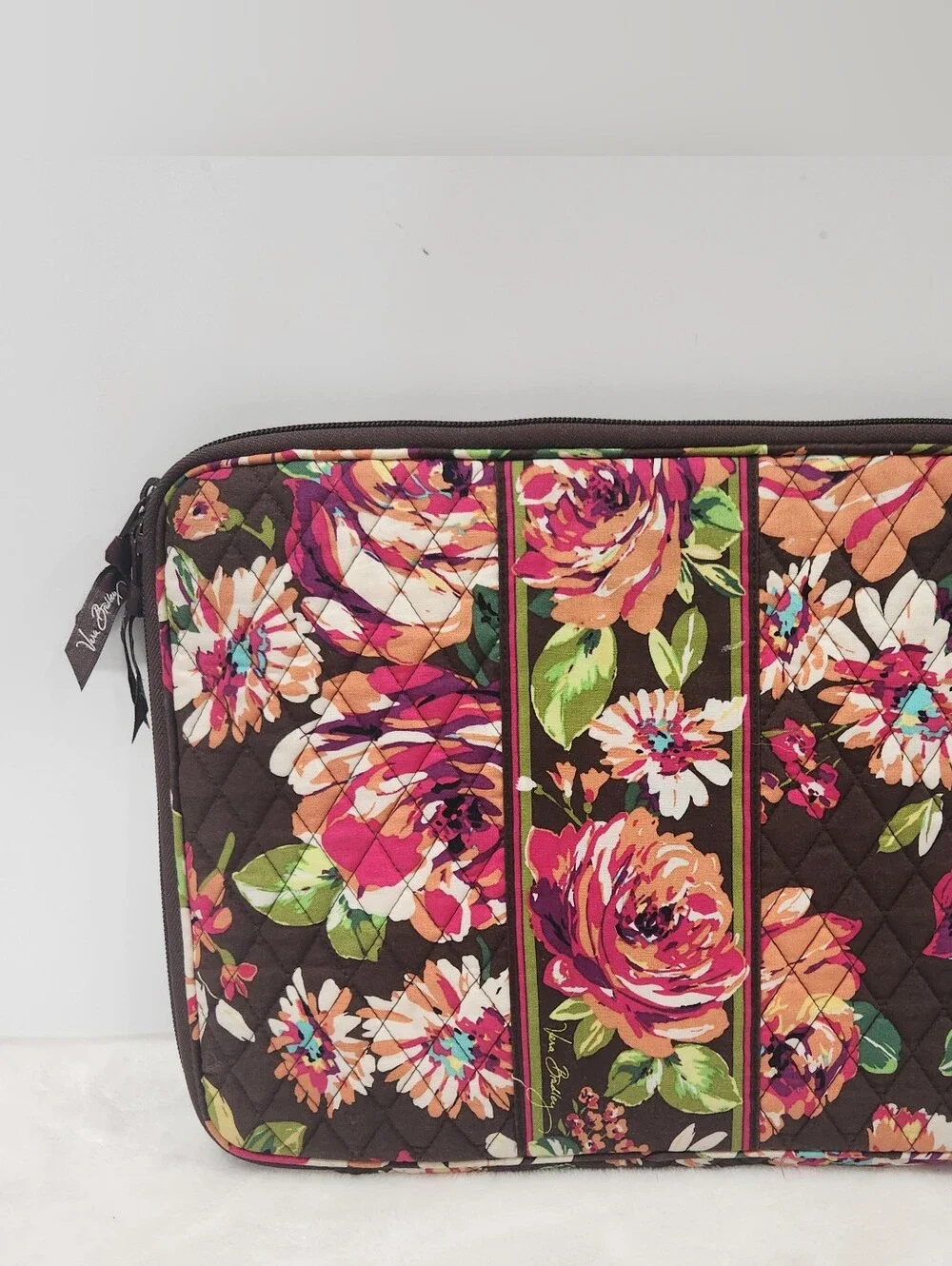 Vera Bradley Retired English Rose Brown Pink Quilted Tech Laptop Sleeve Case - Picture 5 of 11